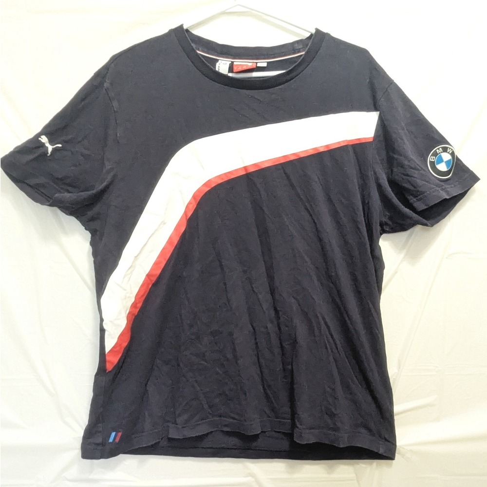 Puma BMW Motorsport Tee Men's L Navy Graphic M Stripes Logo Racing‎ T-Shirt